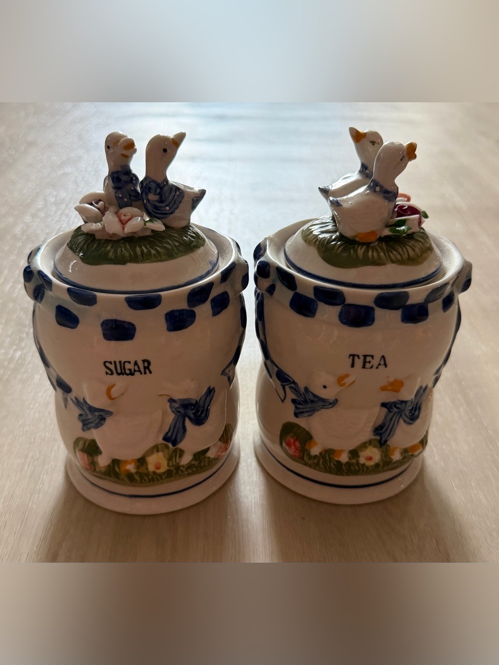 Vintage 80s Ceramic Duck Sugar / Tea Containers w/Lid Farmhouse Countrycore